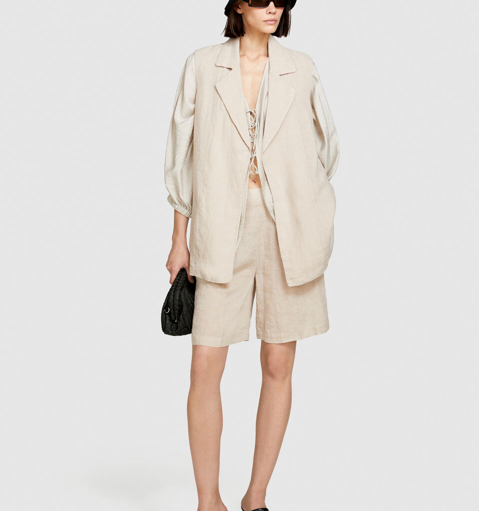 100% linen bermudas - women's shorts - Beige | Sisley image number 1